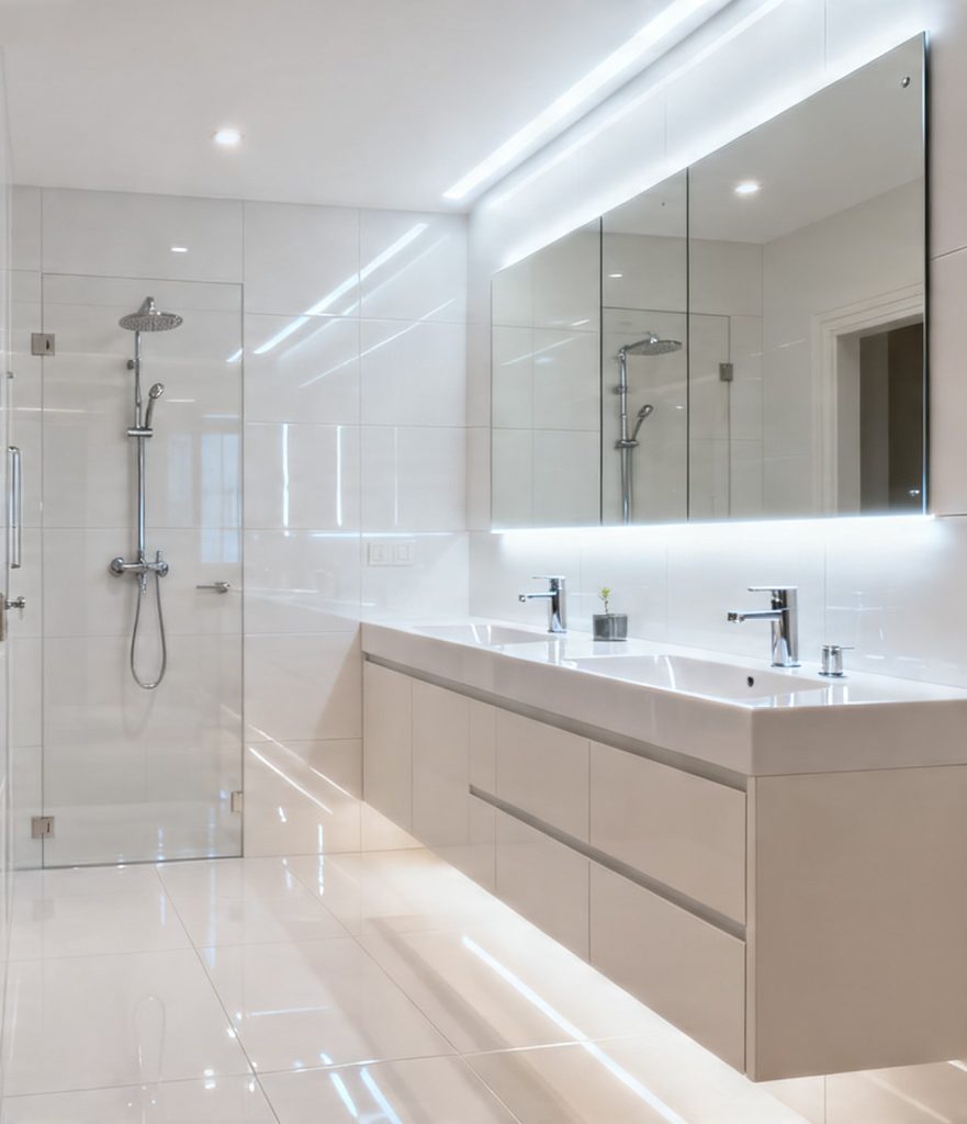 Salle de bain rénovée à Vidauban avec douche à l’italienne moderne